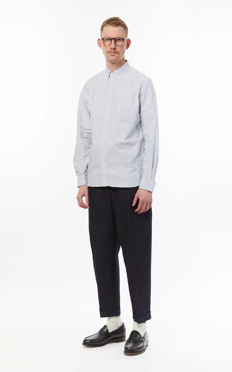 Beams Plus B.D. Oxford Shirt Candy Stripe Blue - Image 3