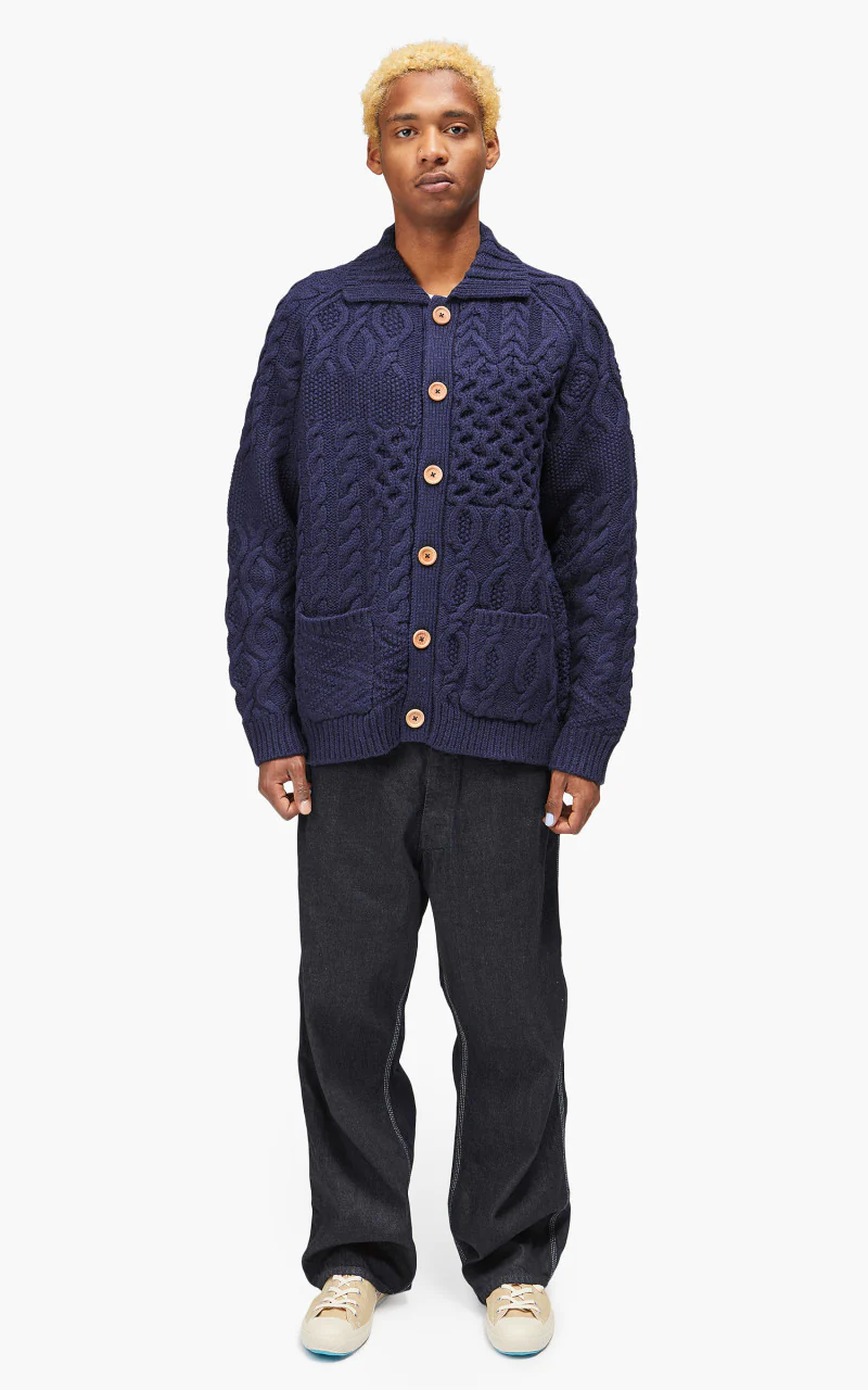 Beams Plus Cardigan Alan Patchwork Navy - Image 2