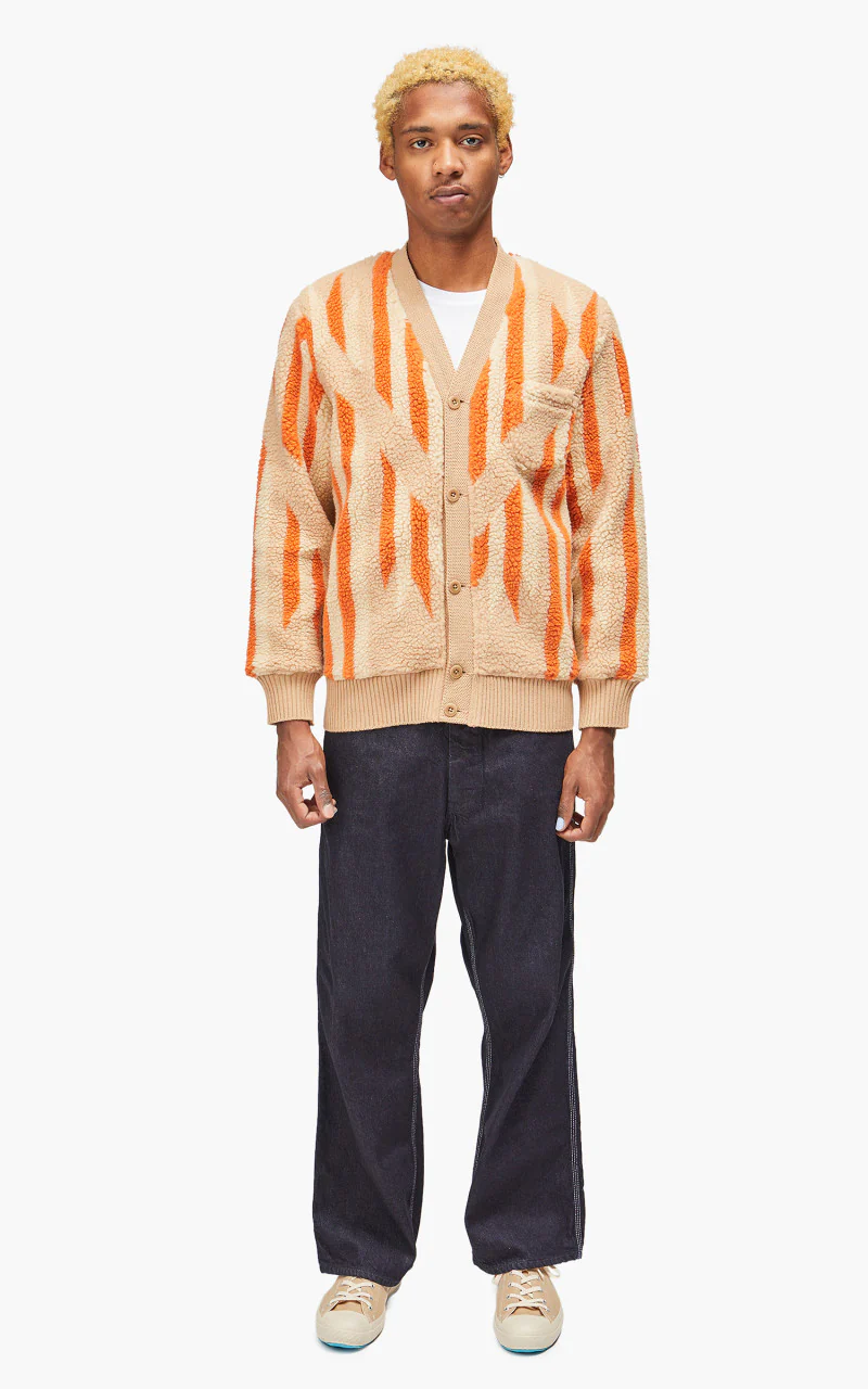 Beams Plus Cardigan Boa Native Rag Pattern Beige - Image 2