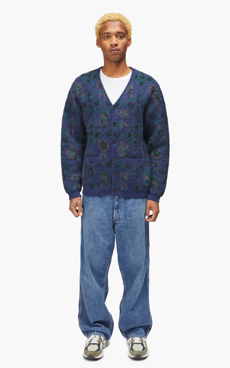 Beams Plus Cardigan Botanical Pattern Jacquard Navy - Image 2
