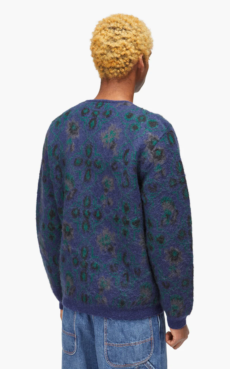 Beams Plus Cardigan Botanical Pattern Jacquard Navy - Image 4