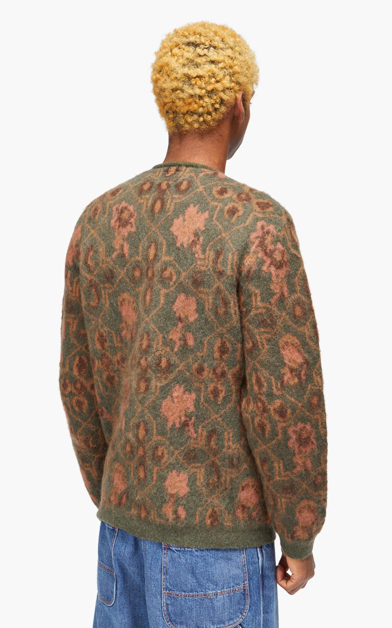 Beams Plus Cardigan Botanical Pattern Jacquard Olive - Image 5