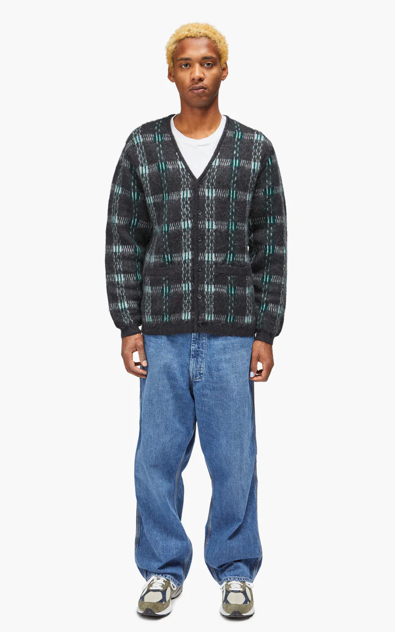 Beams Plus Cardigan Check Pattern Jacquard Mohair 9G Black - Image 2