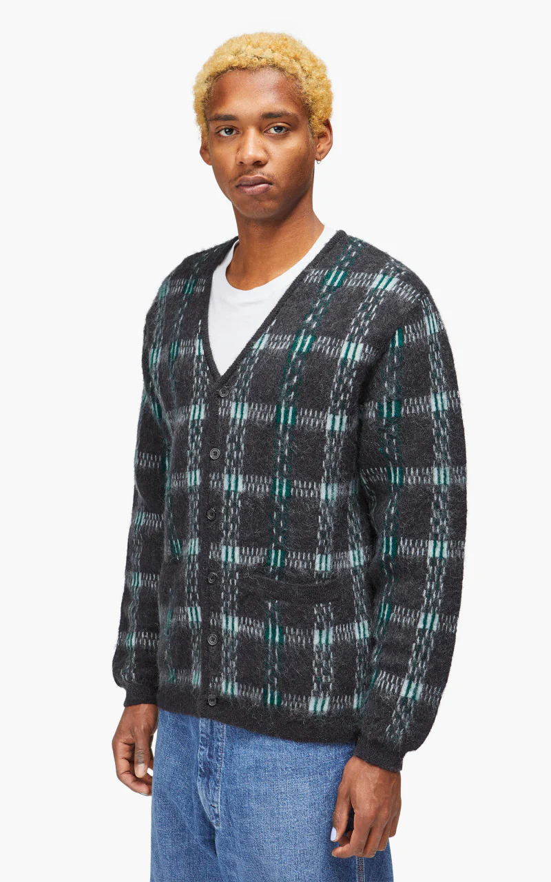 Beams Plus Cardigan Check Pattern Jacquard Mohair 9G Black - Image 3