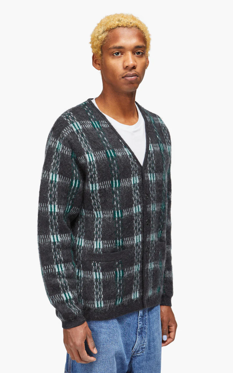 Beams Plus Cardigan Check Pattern Jacquard Mohair 9G Black - Image 4