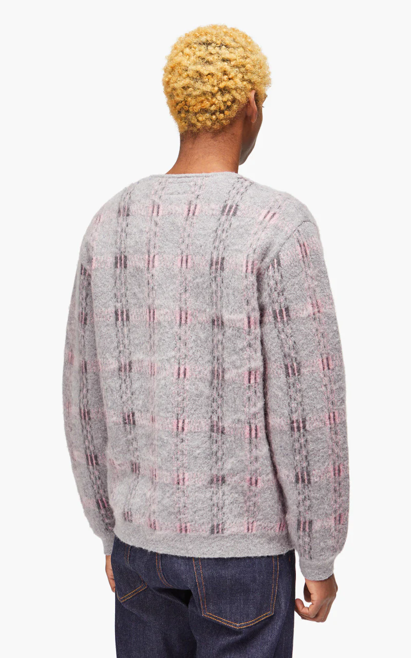 Beams Plus Cardigan Check Pattern Jacquard Mohair 9G Grey - Image 5