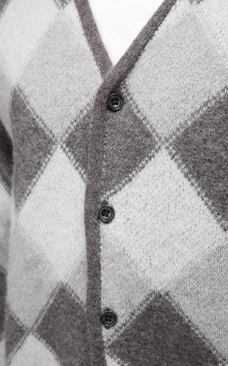 Beams Plus Cardigan Double Jacquard Argyle Pattern Grey - Image 7