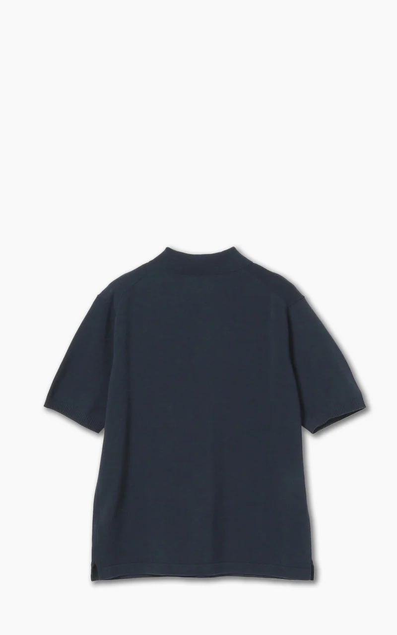 Beams Plus Cotton Knit Solid Polo Shirt Navy - Image 2