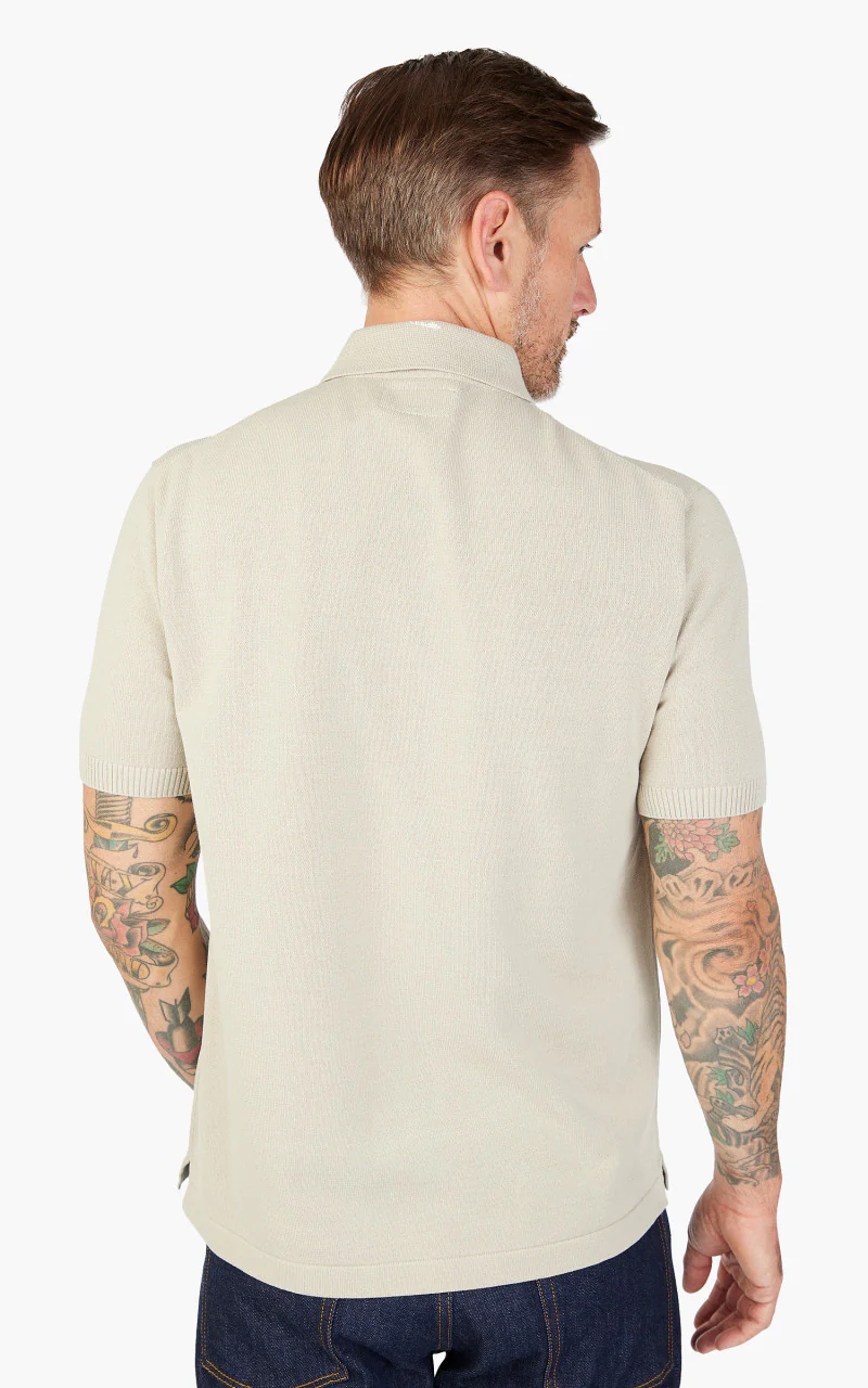 Beams Plus Cotton Knit Solid Polo Shirt Sand - Image 6