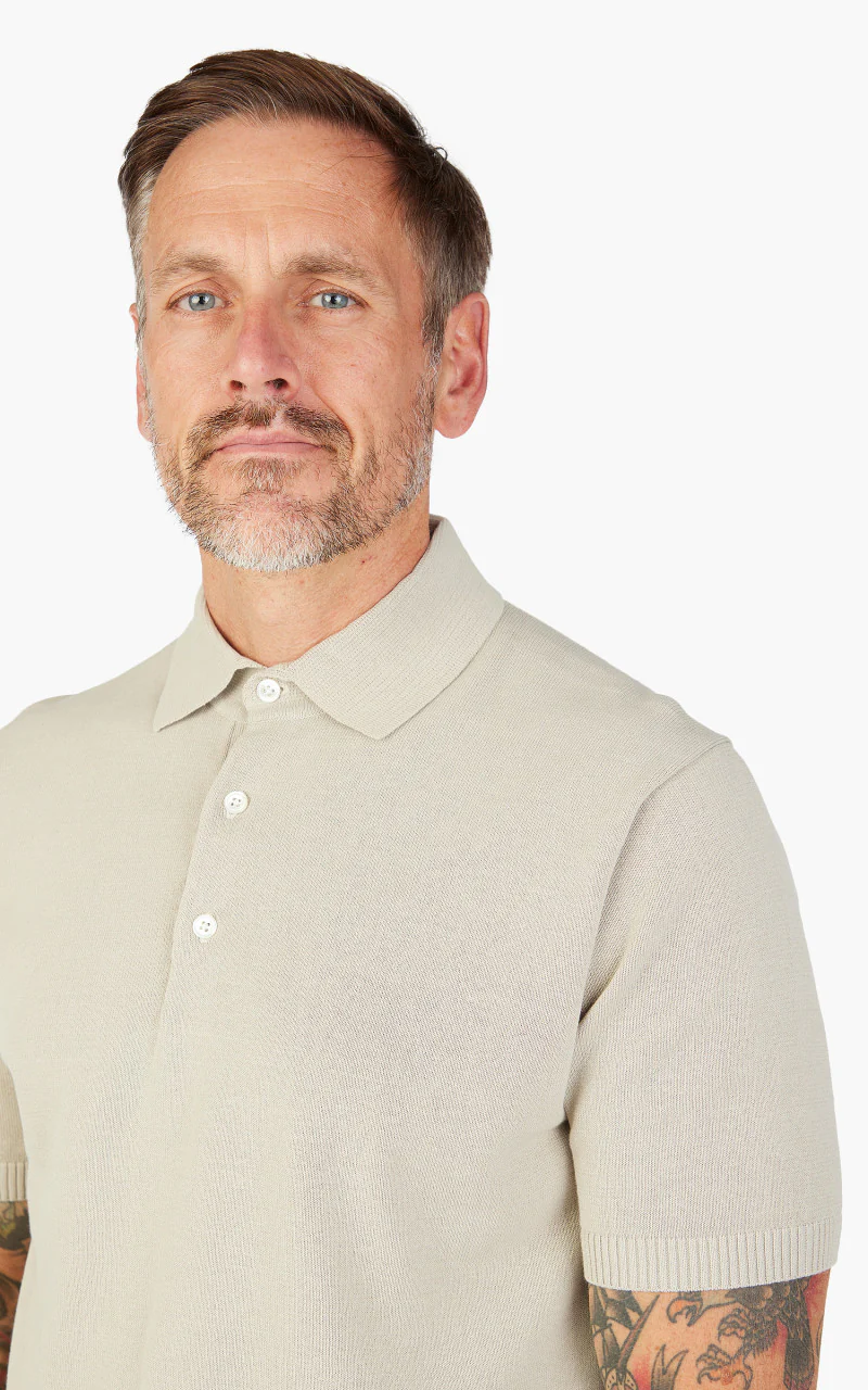 Beams Plus Cotton Knit Solid Polo Shirt Sand - Image 7