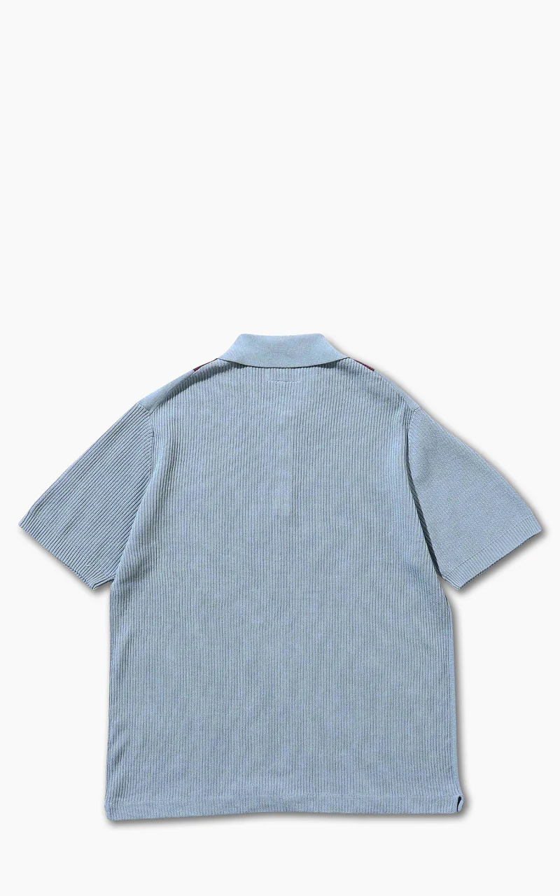 Beams Plus Cotton Knit Striped Polo Shirt Sax - Image 3