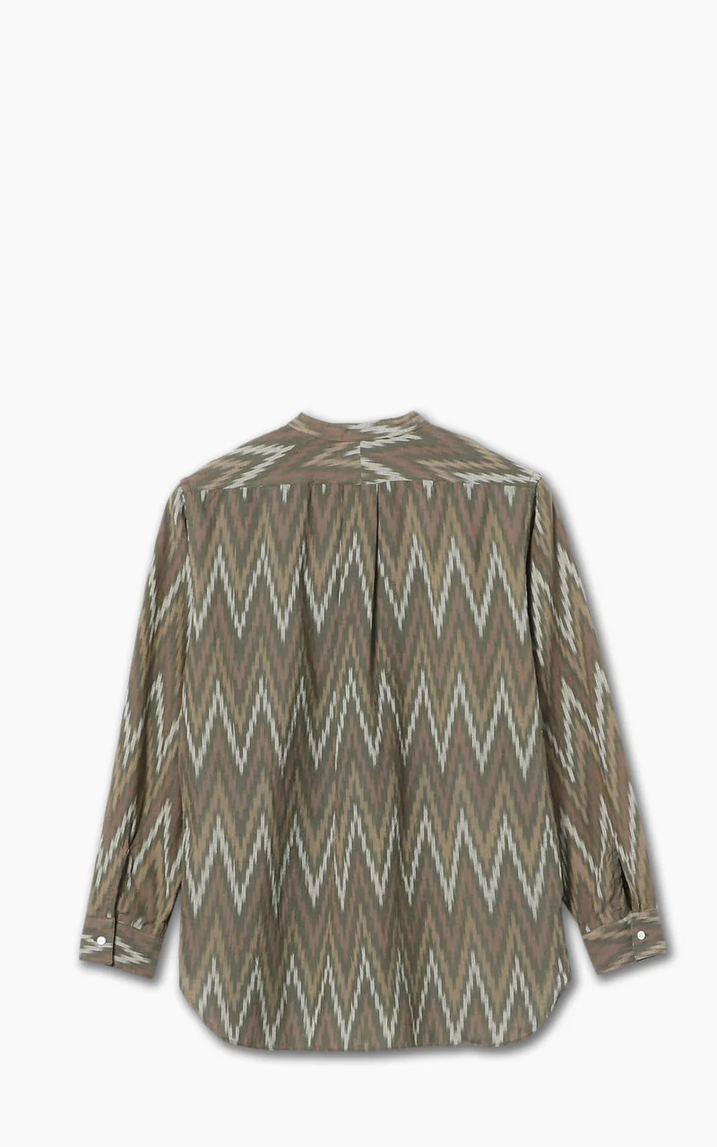 Beams Plus Ikat Band Collar Pullover Shirt Olive - Image 3