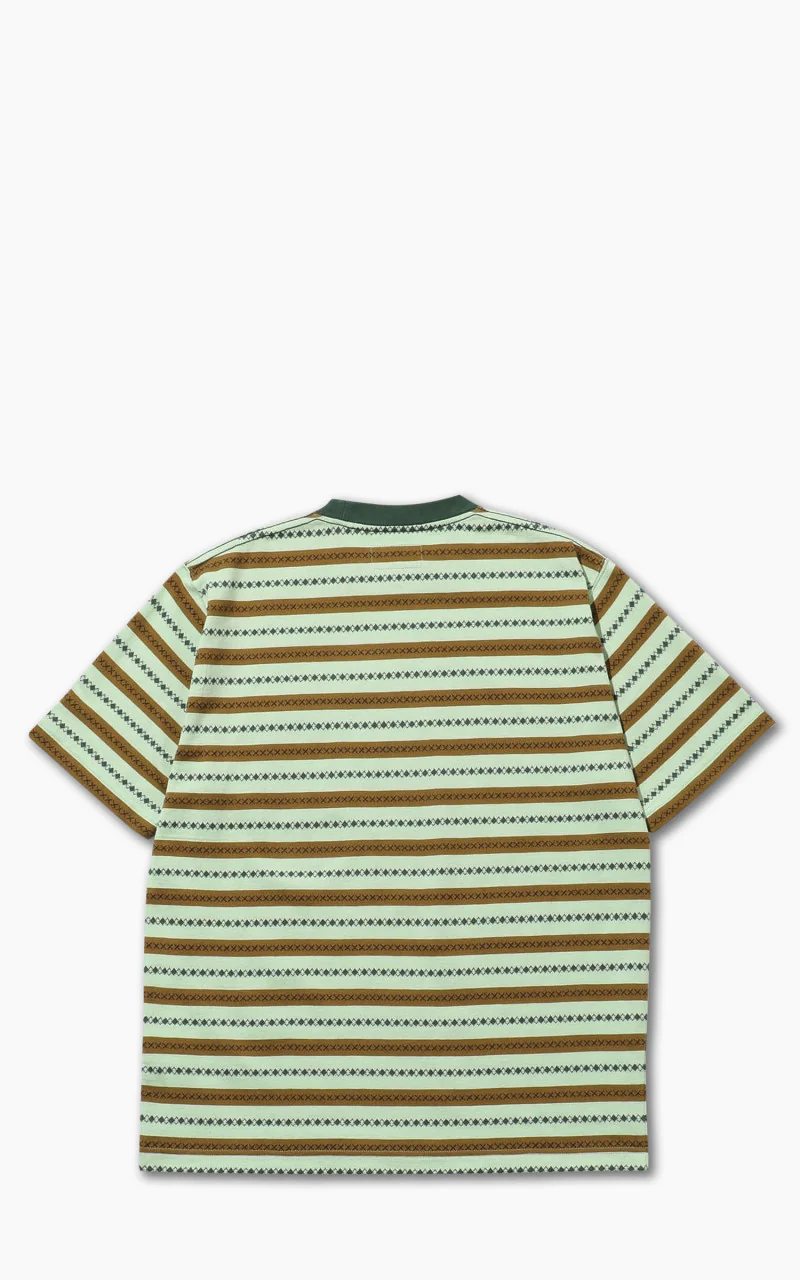 Beams Plus Jacquard Stripe Pocket T-Shirt Green - Image 3