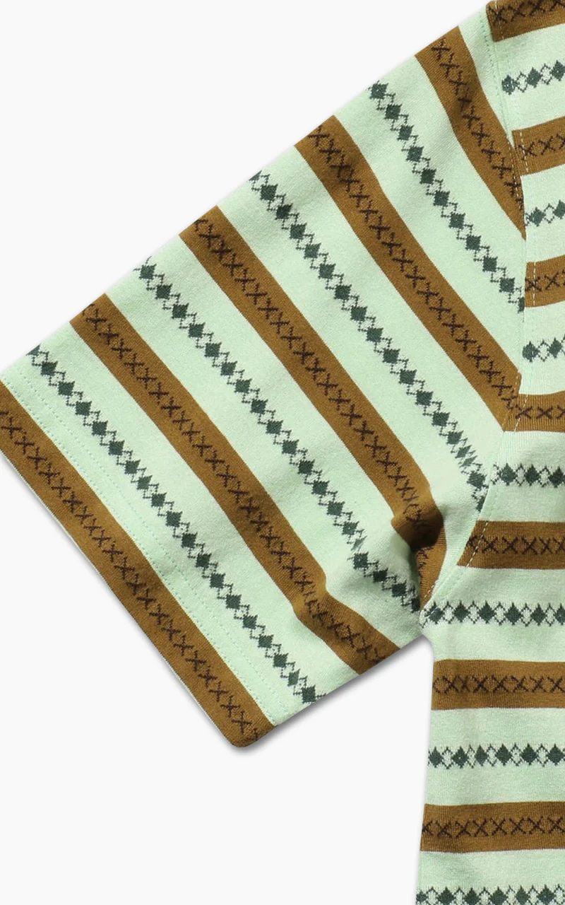 Beams Plus Jacquard Stripe Pocket T-Shirt Green - Image 7