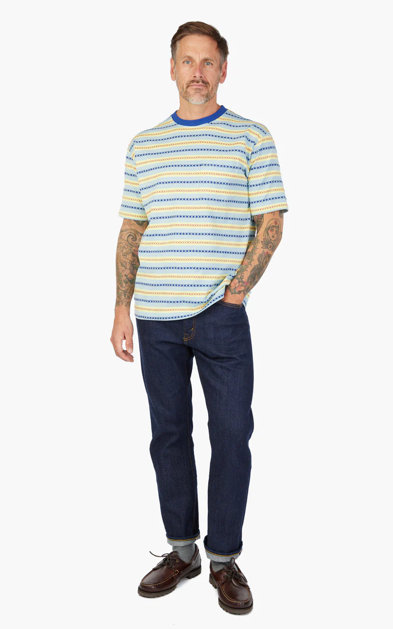 Beams Plus Jacquard Stripe Pocket T-Shirt Sax - Image 2