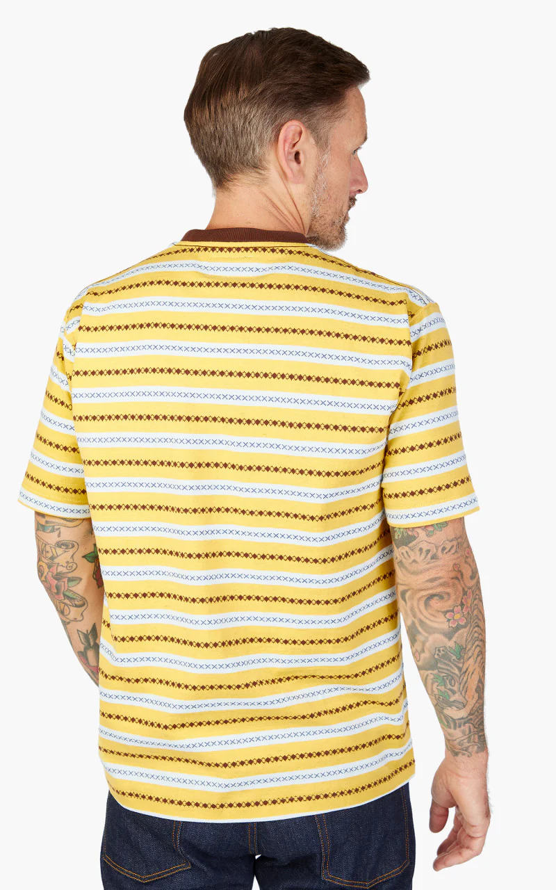 Beams Plus Jacquard Stripe Pocket T-Shirt Yellow - Image 4