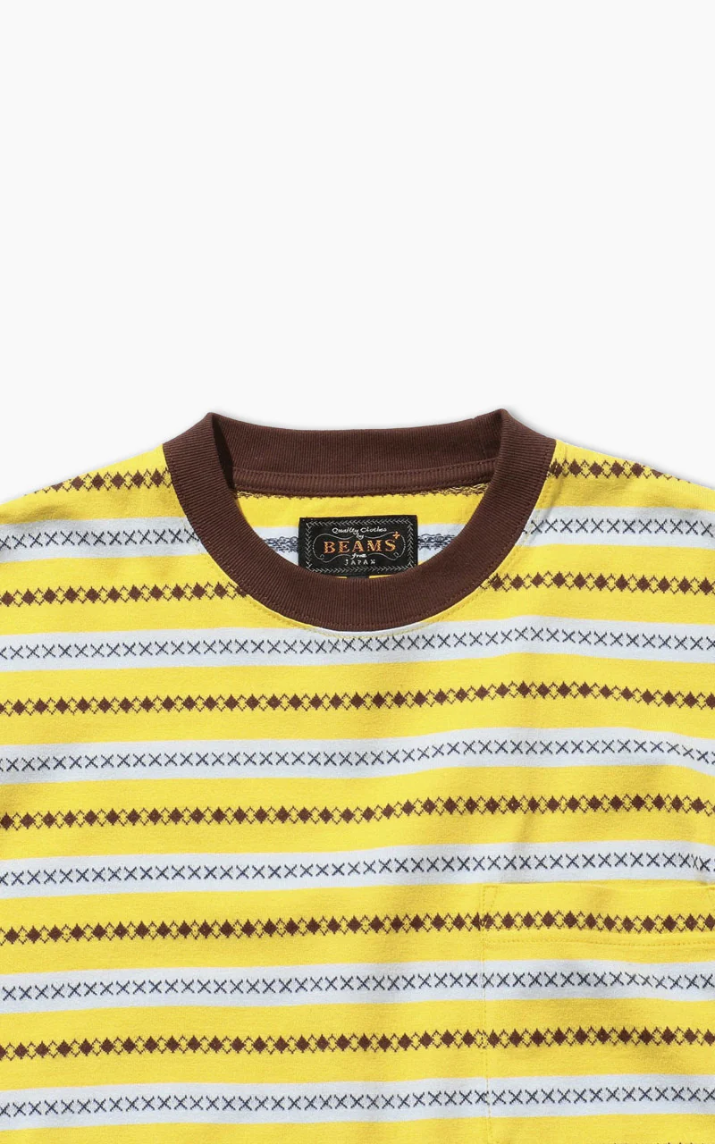 Beams Plus Jacquard Stripe Pocket T-Shirt Yellow - Image 5