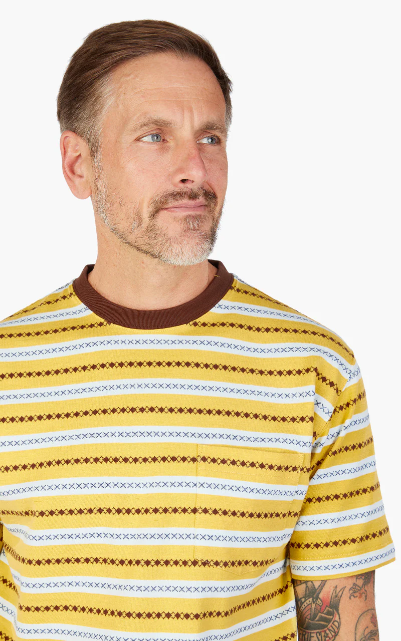Beams Plus Jacquard Stripe Pocket T-Shirt Yellow - Image 8