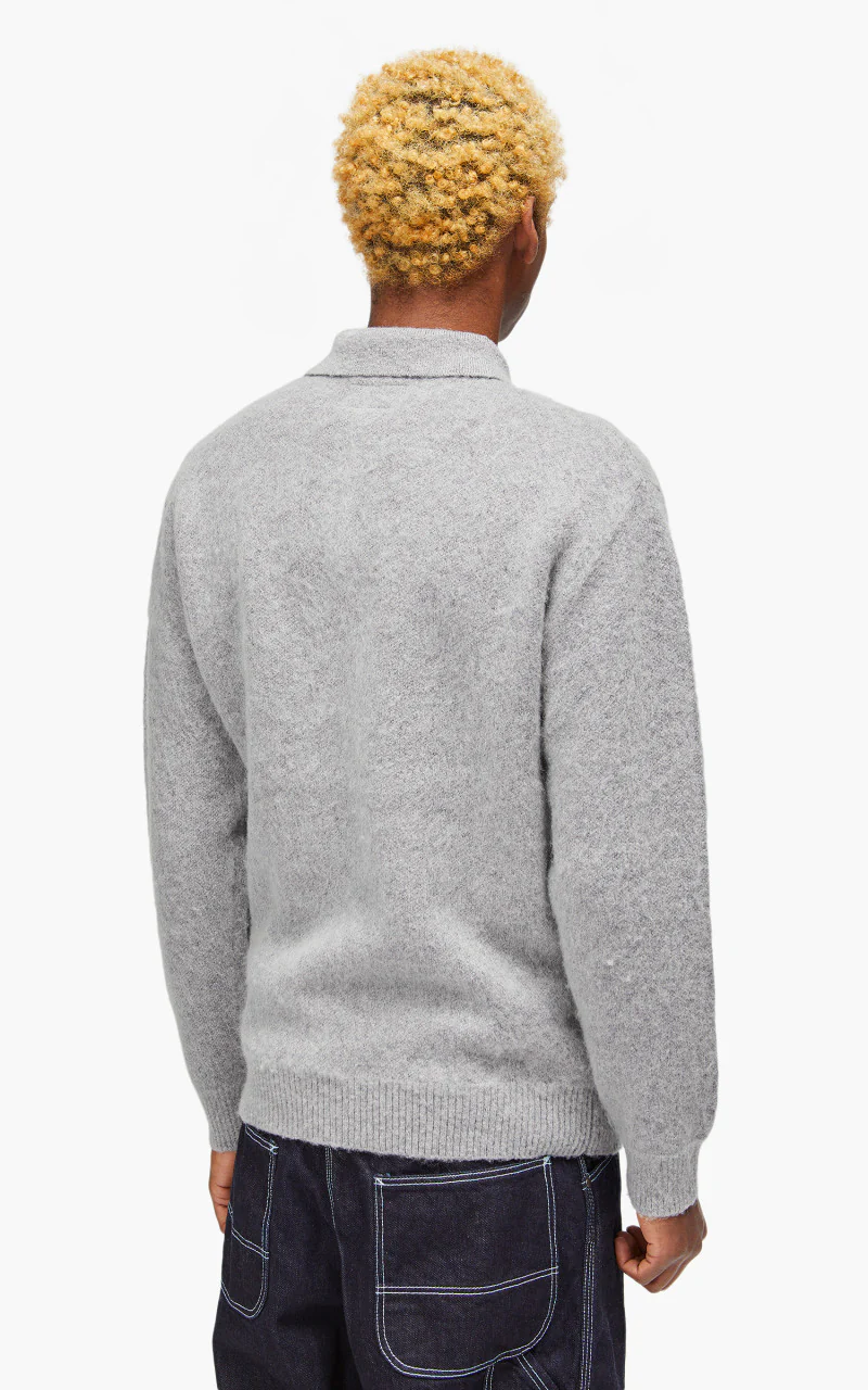 Beams Plus Knit Polo Shaggy 9G Grey - Image 4