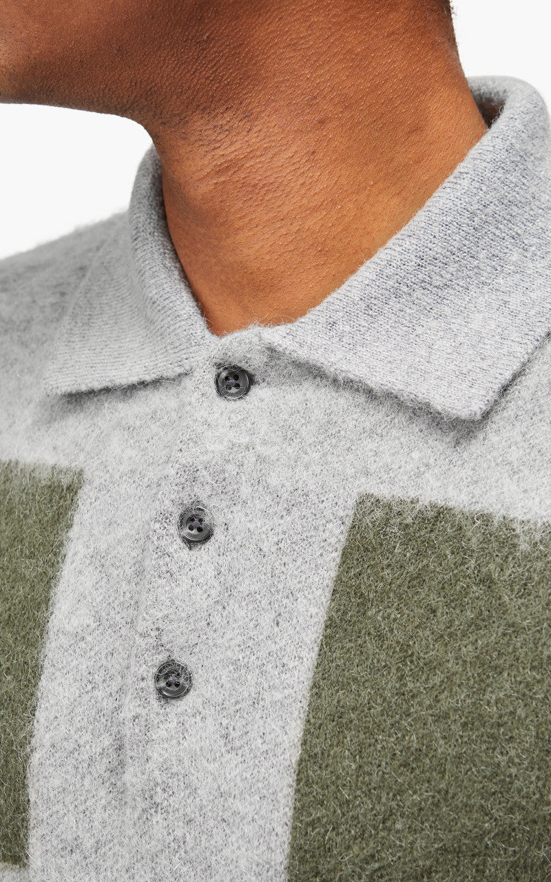 Beams Plus Knit Polo Shaggy 9G Grey - Image 5