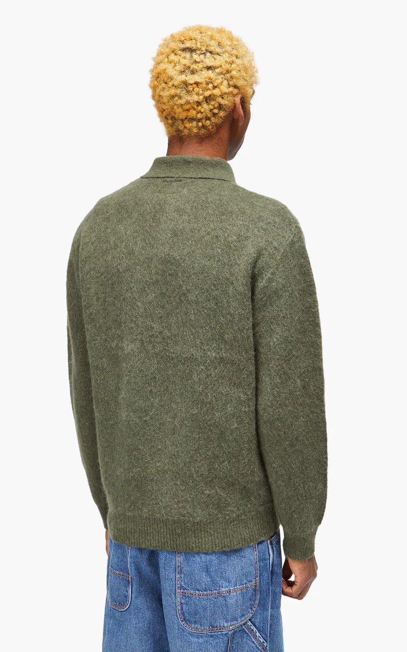 Beams Plus Knit Polo Shaggy 9G Olive - Image 5