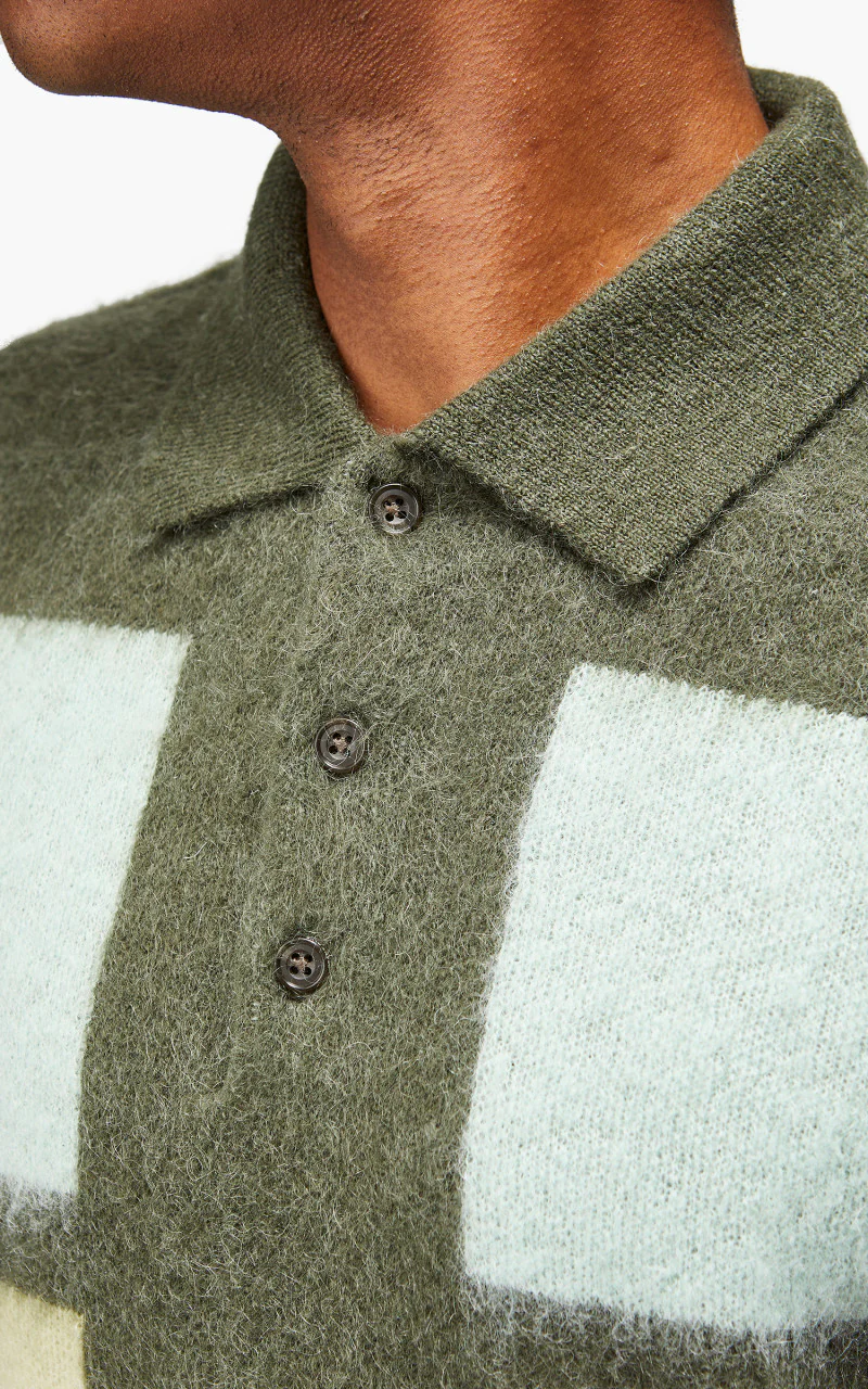 Beams Plus Knit Polo Shaggy 9G Olive - Image 6