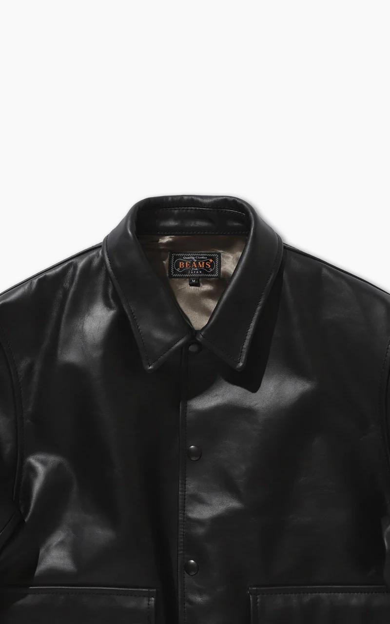 Beams Plus Military Leather Blouson Black - Image 3