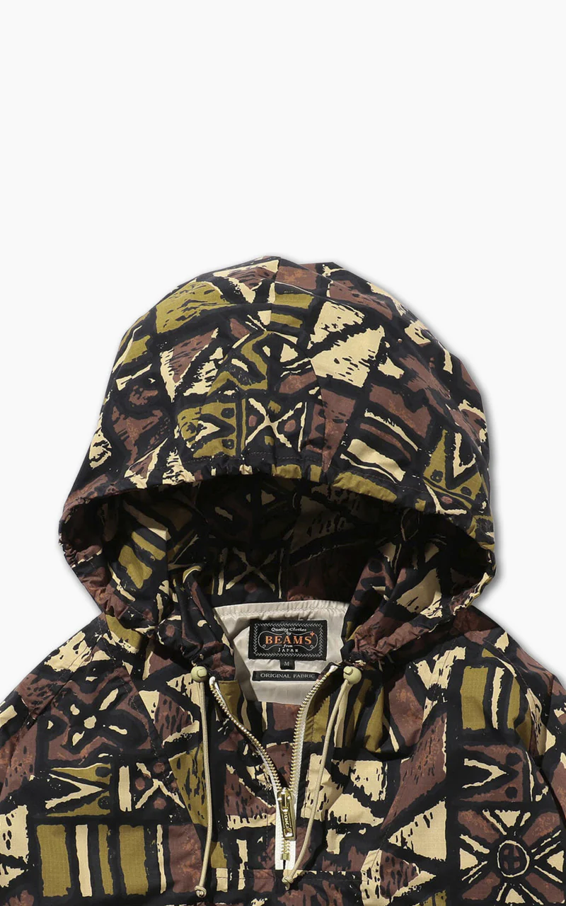 Beams Plus Nylon Batik Print Eurosport Anorak Brown - Image 2