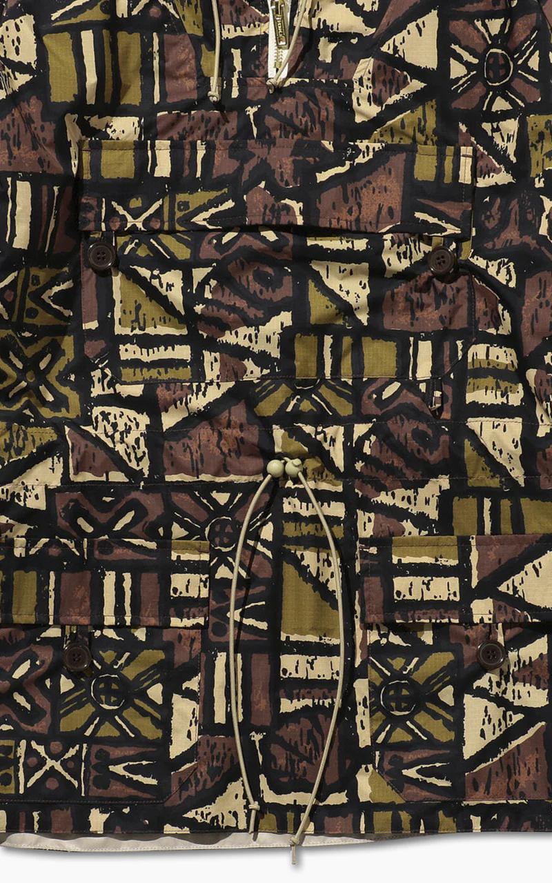 Beams Plus Nylon Batik Print Eurosport Anorak Brown - Image 5