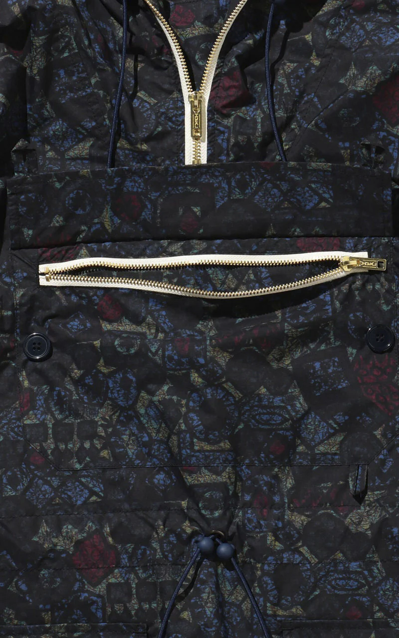 Beams Plus Nylon Batik Print Eurosport Anorak Navy - Image 3