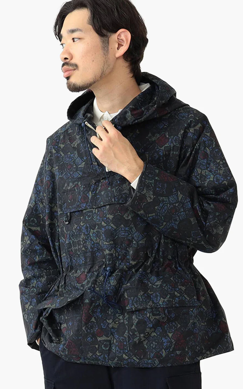 Beams Plus Nylon Batik Print Eurosport Anorak Navy - Image 4