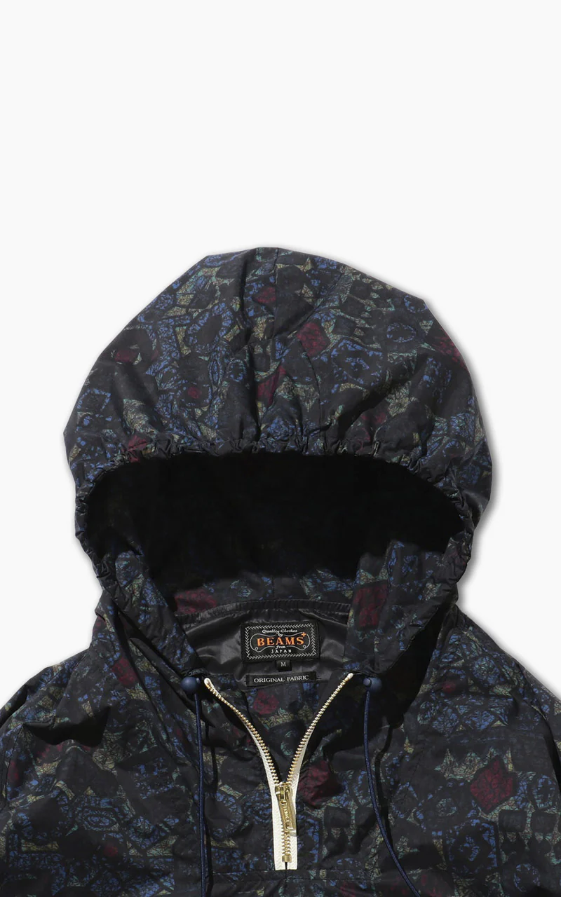Beams Plus Nylon Batik Print Eurosport Anorak Navy - Image 5