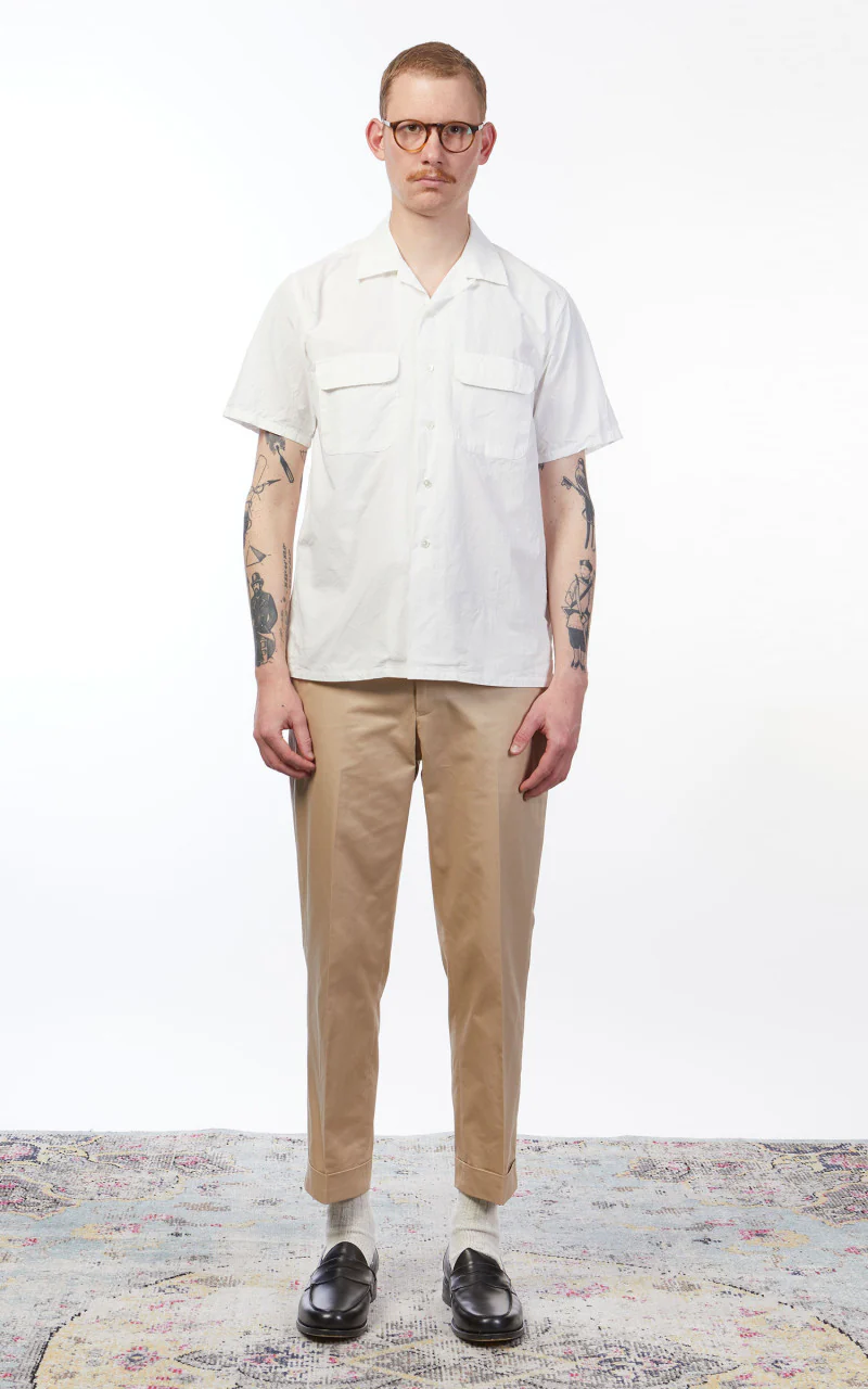 Beams Plus Open Collar Short Sleeve Shirt Cotton Linen White - Image 2