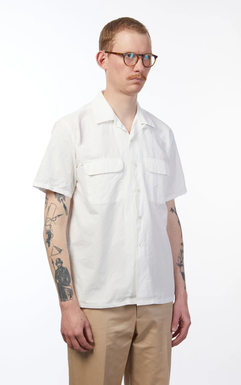 Beams Plus Open Collar Short Sleeve Shirt Cotton Linen White - Image 5