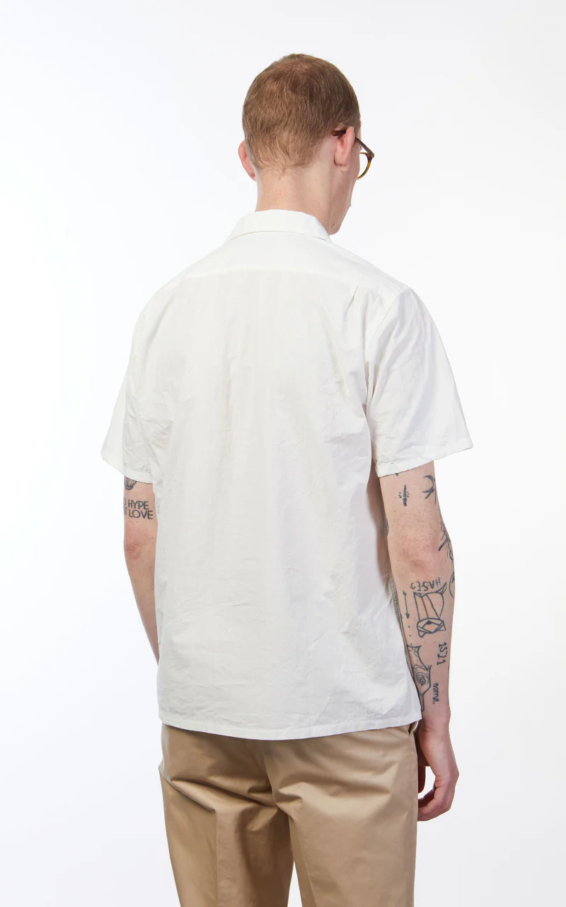 Beams Plus Open Collar Short Sleeve Shirt Cotton Linen White - Image 6