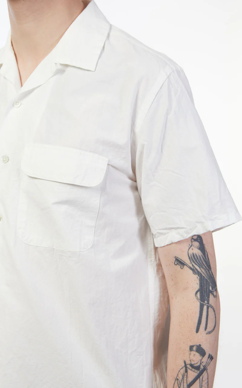 Beams Plus Open Collar Short Sleeve Shirt Cotton Linen White - Image 7