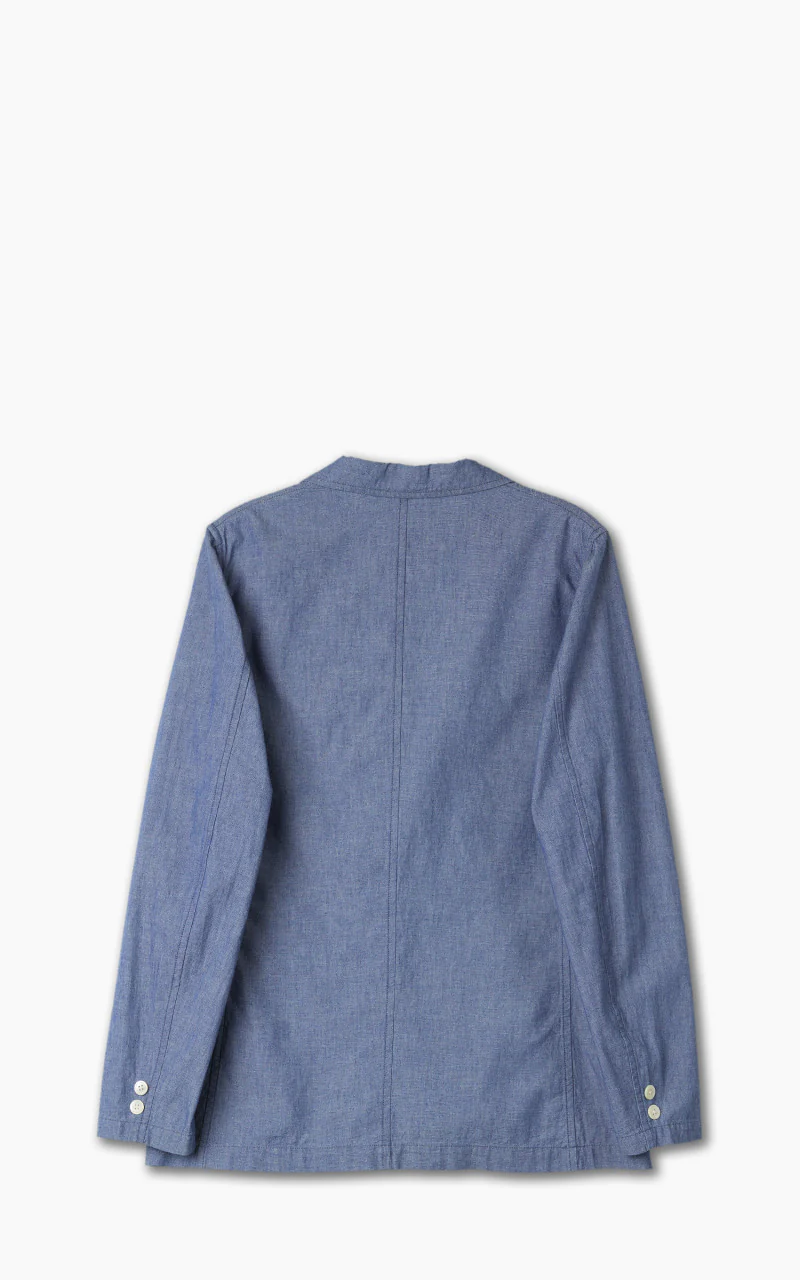 Beams Plus Organic Chambray 3-Button Shirt Jacket Blue - Image 2