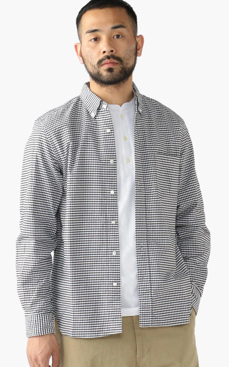 Beams Plus Oxford Gingham Check Button-Down Shirt Black - Image 3