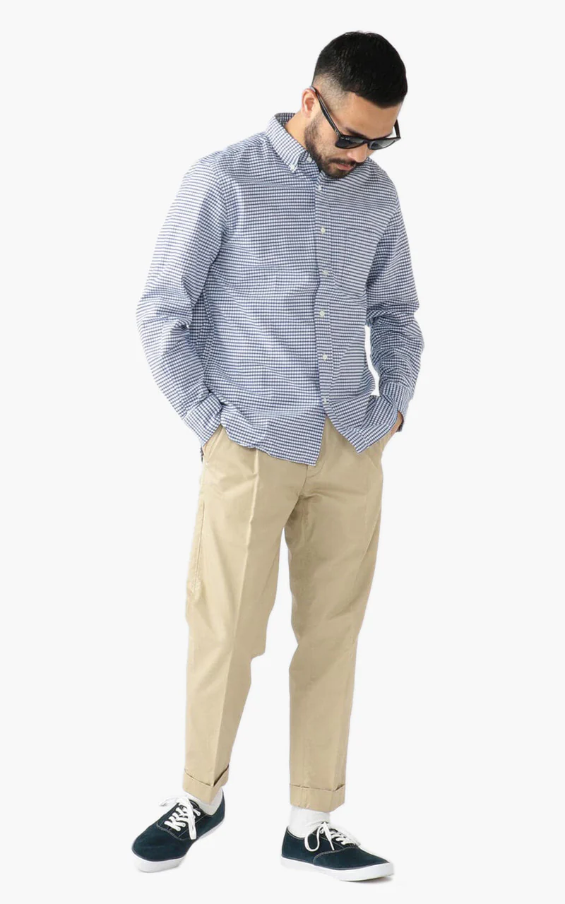 Beams Plus Oxford Gingham Check Button-Down Shirt Blue - Image 4
