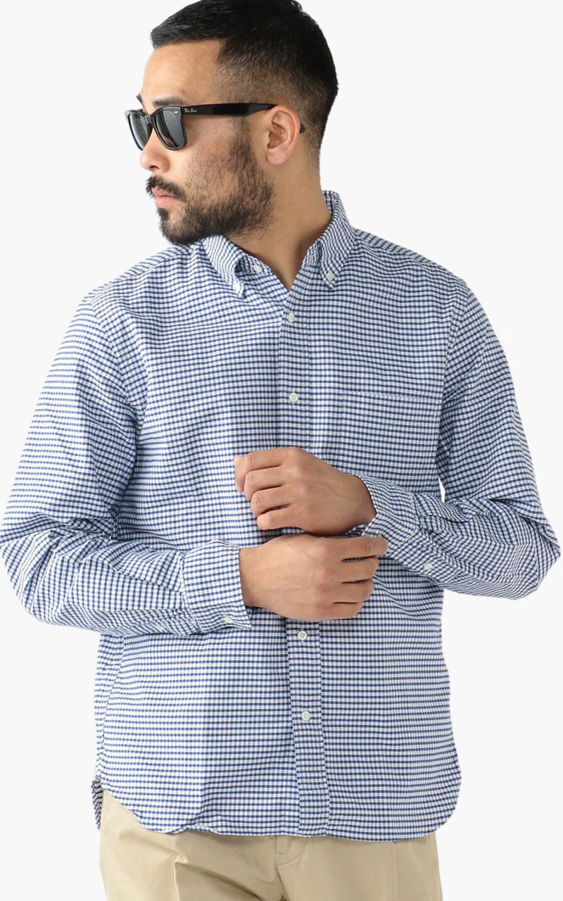 Beams Plus Oxford Gingham Check Button-Down Shirt Blue - Image 5