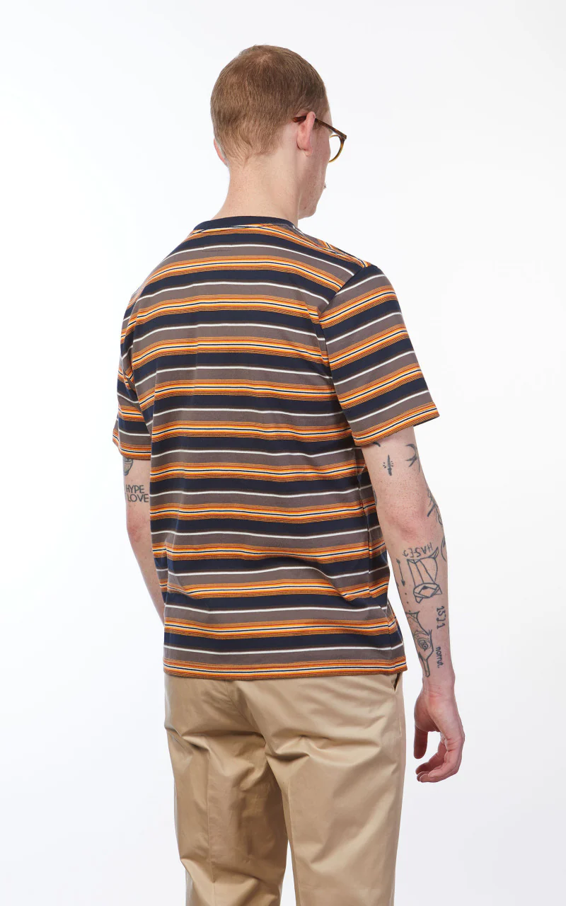 Beams Plus Pocket Tee Multi Stripe Orange - Image 5