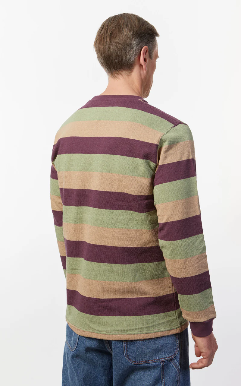 Beams Plus Pocket Tee Stripe Purple - Image 6