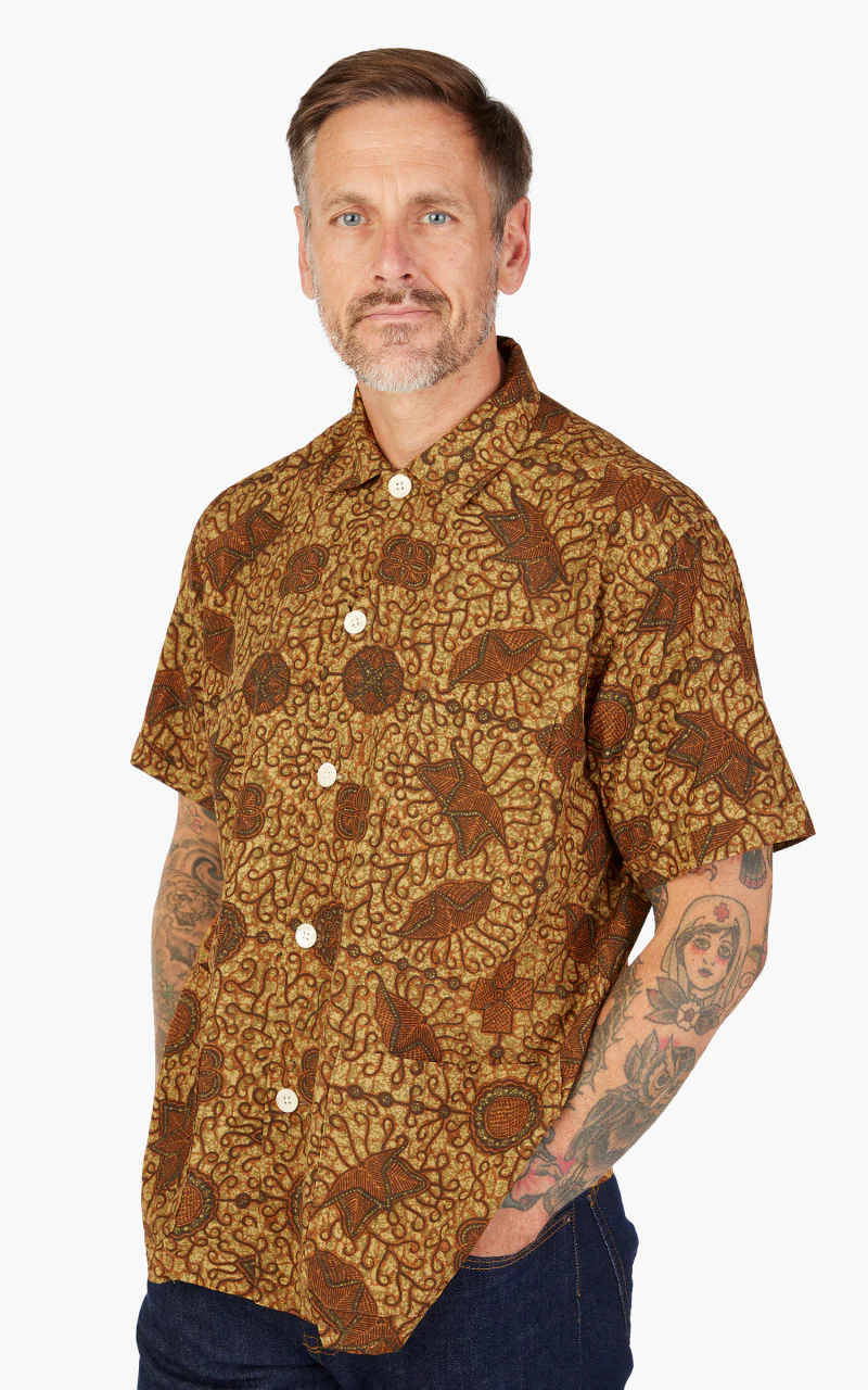 Beams Plus Short Sleeve Batik Print Beach Shirt Brown - Image 4