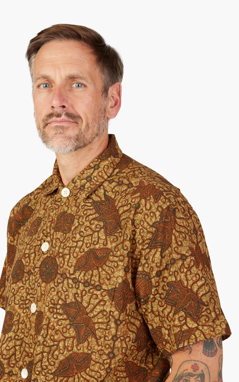 Beams Plus Short Sleeve Batik Print Beach Shirt Brown - Image 7