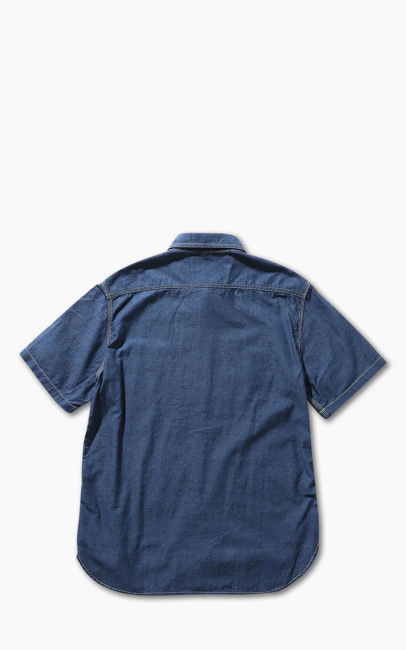 Beams Plus Short Sleeve Work Shirt Chambray Indigo - Image 3
