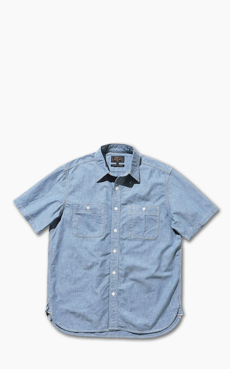 Beams Plus Short Sleeve Work Shirt Selvedge Chambray Sax