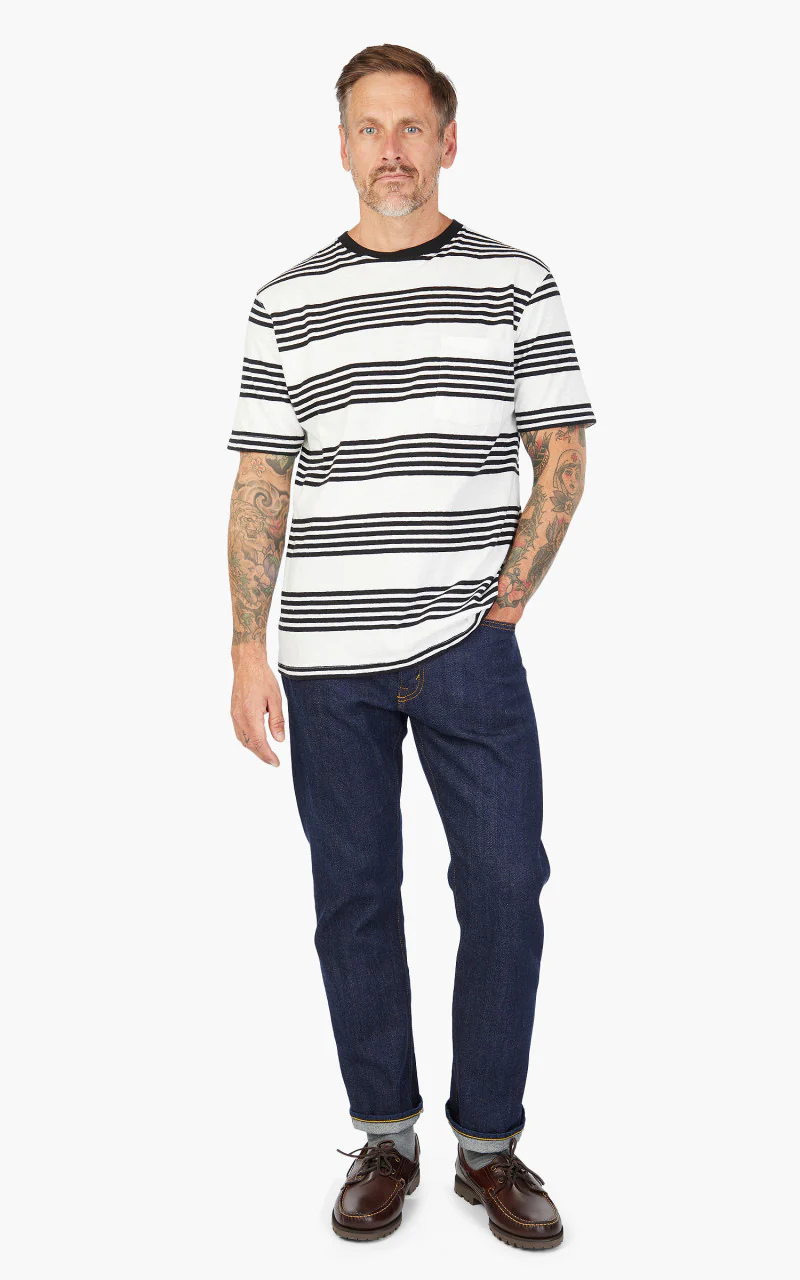 Beams Plus Stripe Pocket T-Shirt Off White - Image 2