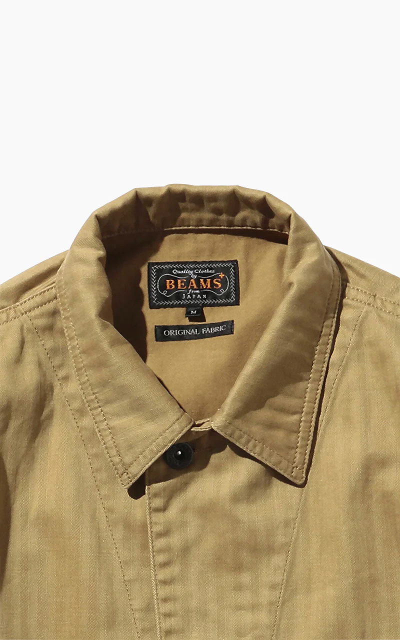 Beams Plus Supima Cotton Herringbone Military Chore Jacket Khaki - Image 2