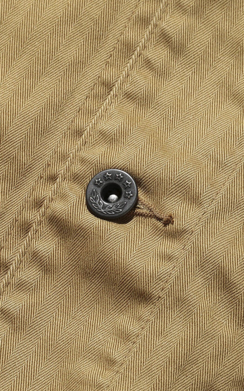 Beams Plus Supima Cotton Herringbone Military Chore Jacket Khaki - Image 3