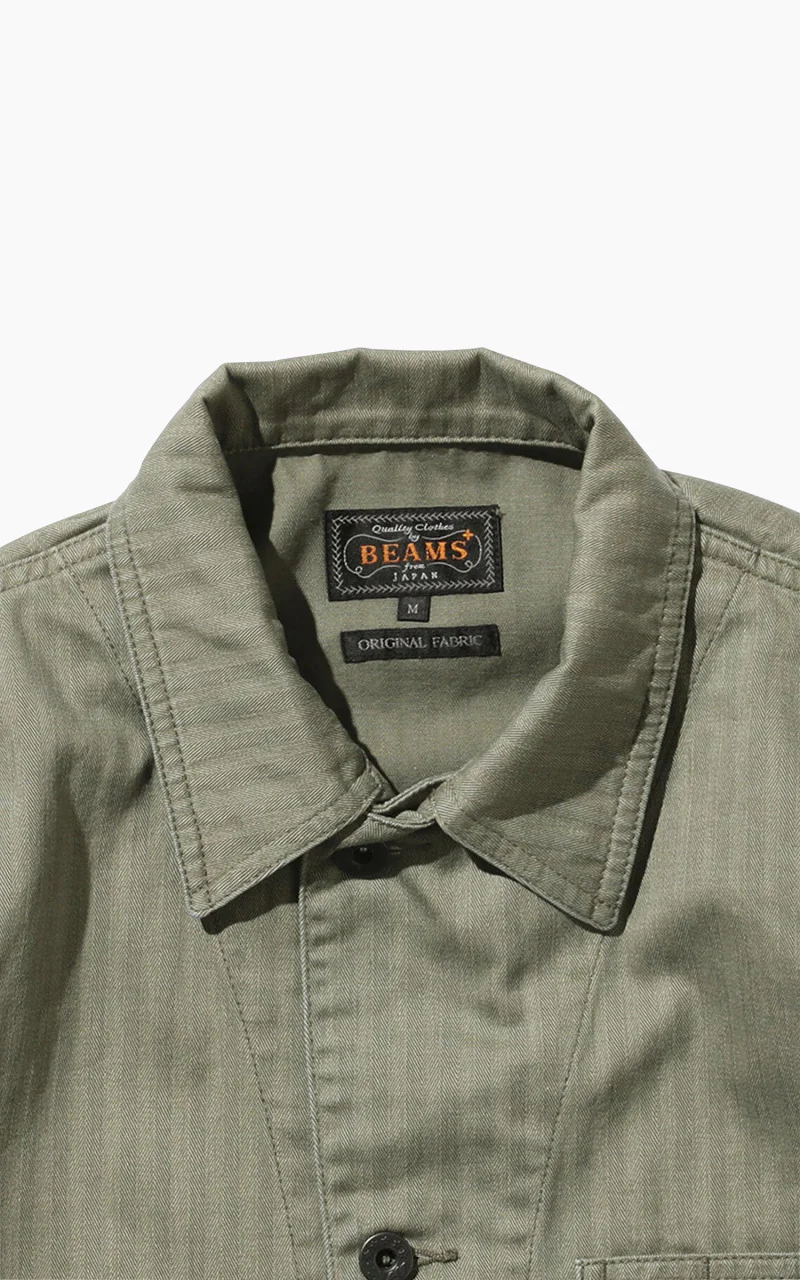 Beams Plus Supima Cotton Herringbone Military Chore Jacket Olive - Image 2